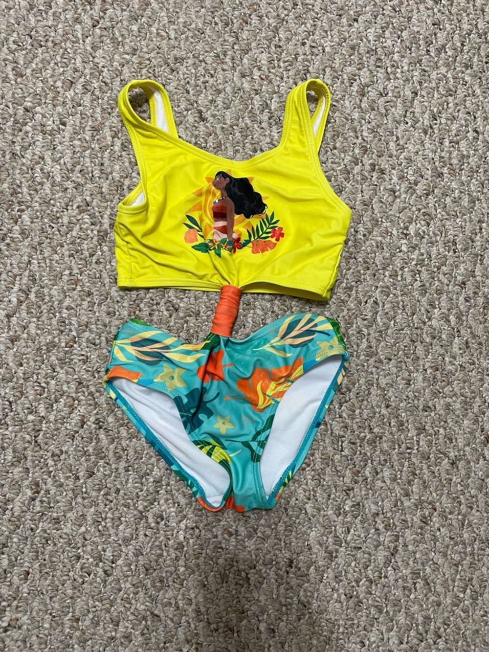 Disney Yellow & Teal Tropical Two-Piece Swimsuit with Moana Graphic